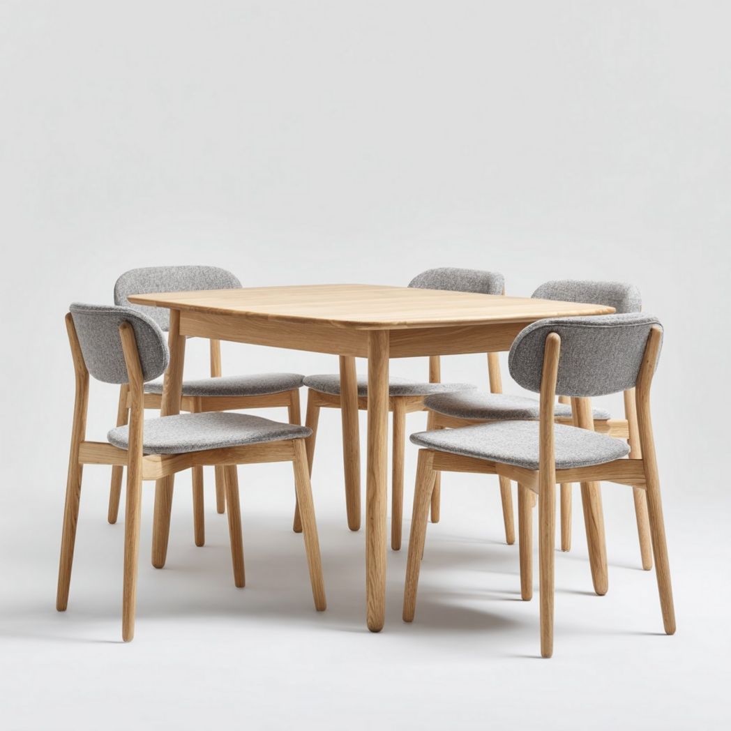Eettafel van houten materialen voor de eetkamer met zes stoelen - 150 x 150 x 75cm